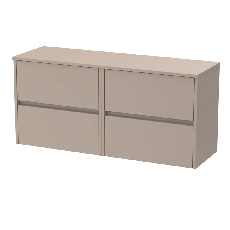 Havana 1200mm Wall Hung 4 Drawer Vanity Unit & Worktop - Soft Linen Satin