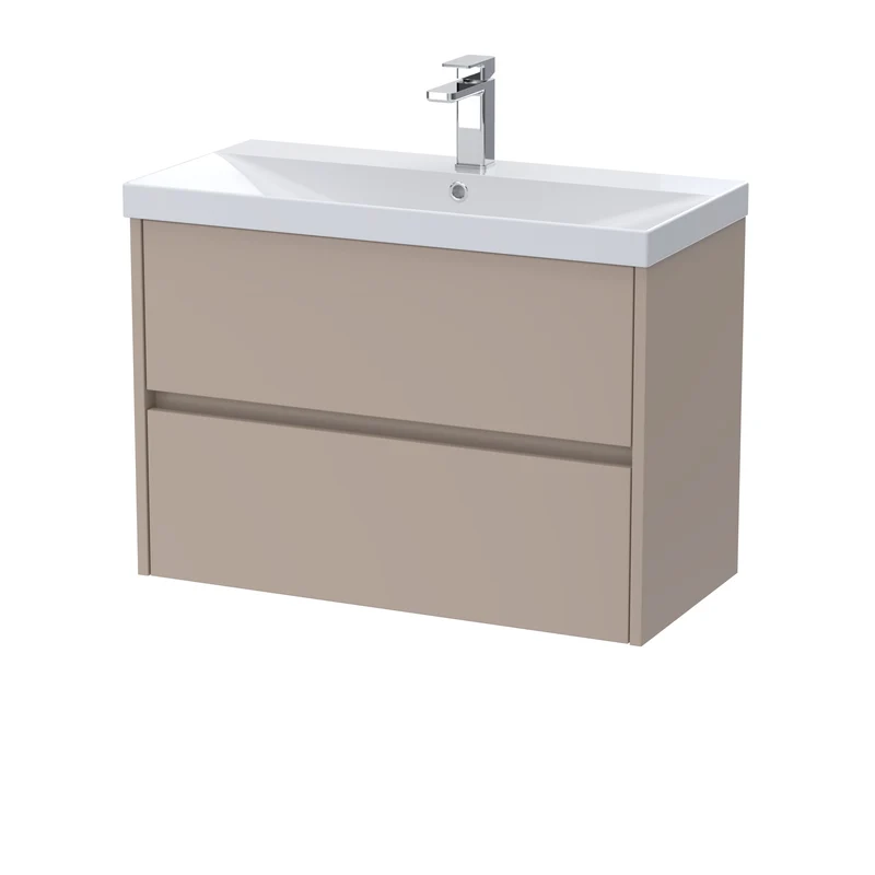 Havana 800mm Wall Hung 2 Drawer Vanity Unit With Thin Edge Ceramic Basin - Soft Linen Satin