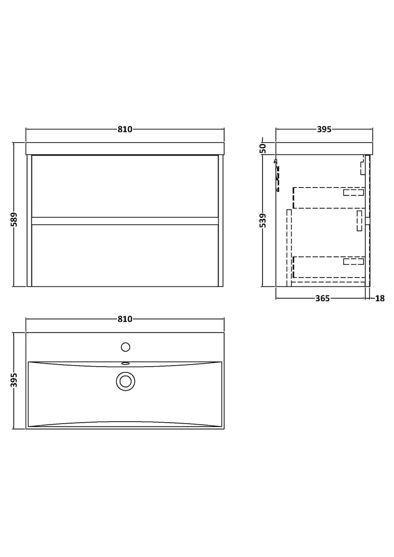 Havana 800mm Wall Hung 2 Drawer Vanity Unit With Thin Edge Ceramic Basin - Soft Linen Satin