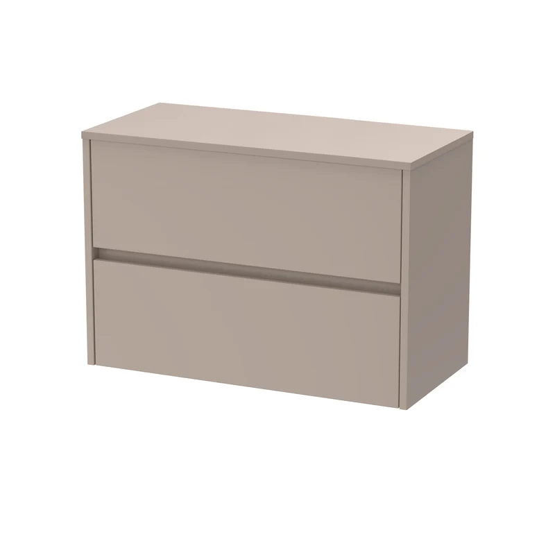 Havana 800mm Wall Hung 2 Drawer Vanity Unit & Worktop - Soft Linen Satin