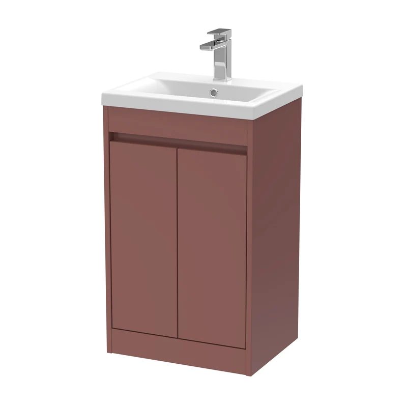 Havana 500mm Floor Standing 2 Door Vanity Unit With Mid Edge Ceramic Basin - Smoked Red Satin