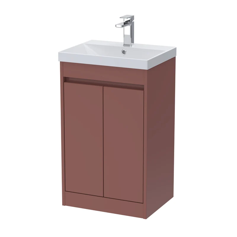 Havana 500mm Floor Standing 2 Door Vanity Unit With Thin Edge Ceramic Basin - Smoked Red Satin