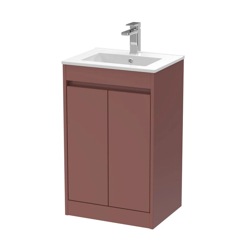 Havana 500mm Floor Standing 2 Door Vanity Unit With Minimalist Basin - Smoked Red Satin