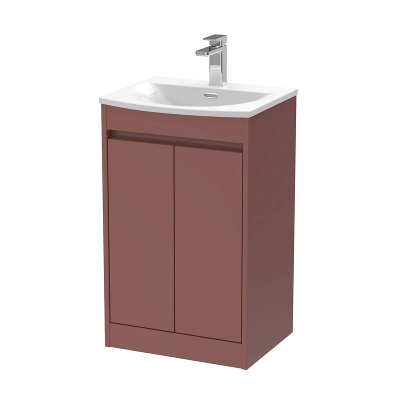 Havana 500mm Floor Standing 2 Door Vanity Unit With Curved Ceramic Basin - Smoked Red Satin