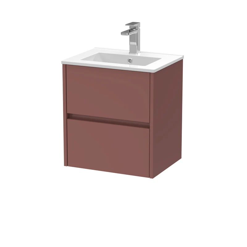 Havana 500mm Wall Hung 2 Drawer Vanity Unit With Minimalist Ceramic Basin - Smoked Red Satin