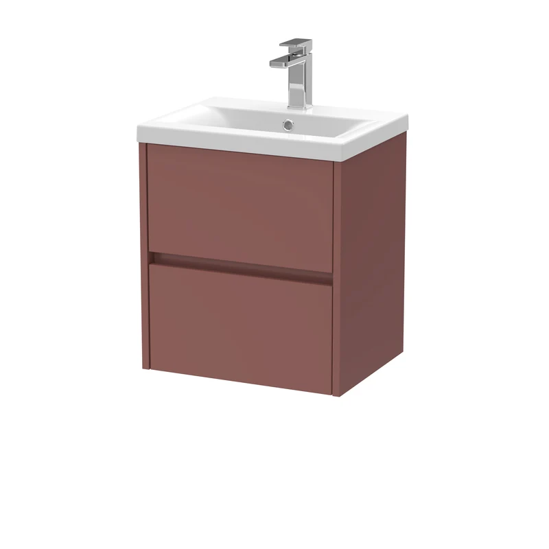 Havana 500mm Wall Hung 2 Drawer Vanity Unit With Mid Edge Ceramic Basin - Smoked Red Satin