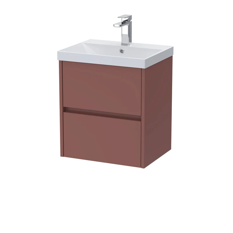 Havana 500mm Wall Hung 2 Drawer Vanity Unit With Thin Edge Ceramic Basin - Smoked Red Satin