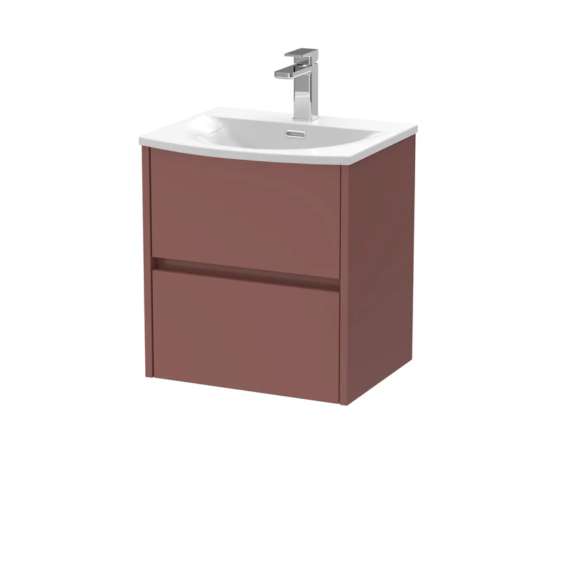Havana 500mm Wall Hung 2 Drawer Vanity Unit With Curved Ceramic Basin - Smoked Red Satin