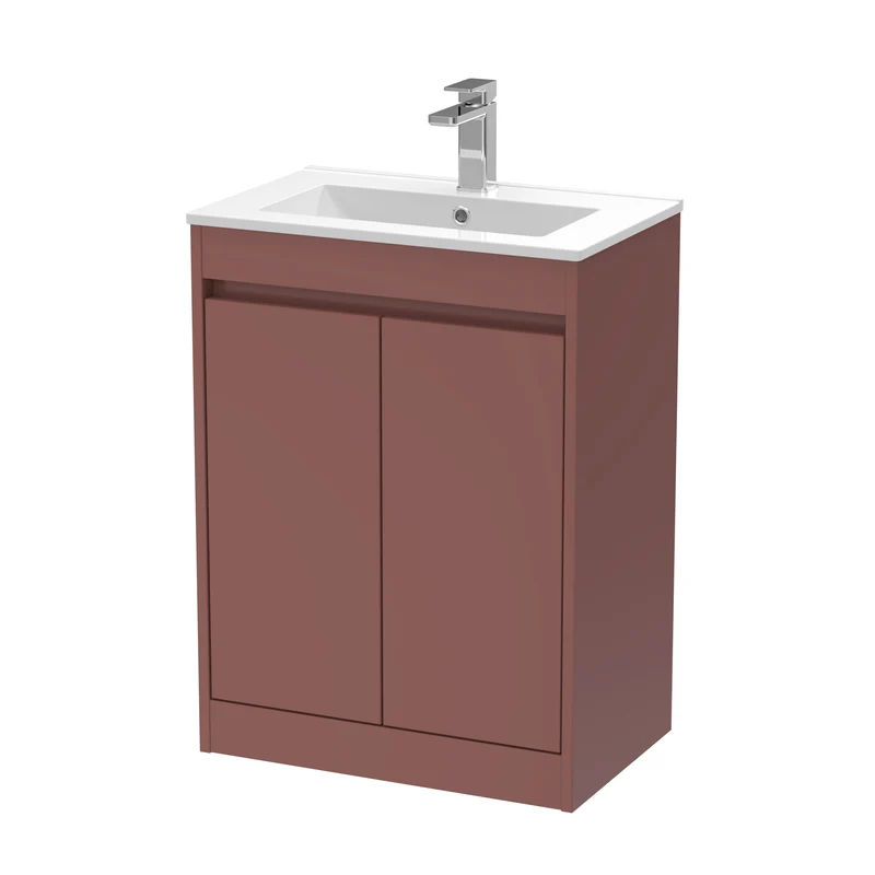 Havana 600mm Floor Standing 2 Door Vanity Unit With Minimalist Basin - Smoked Red Satin