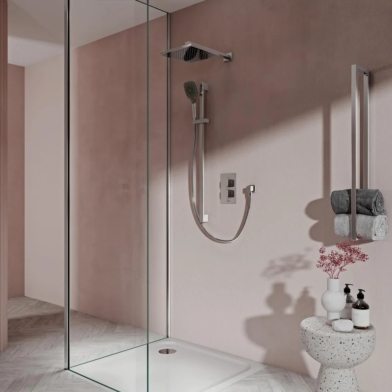 Aqualisa Dream Concealed Thermostatic Mixer Dual Outlet With Adj Kit & Wall Fixed Head - Square