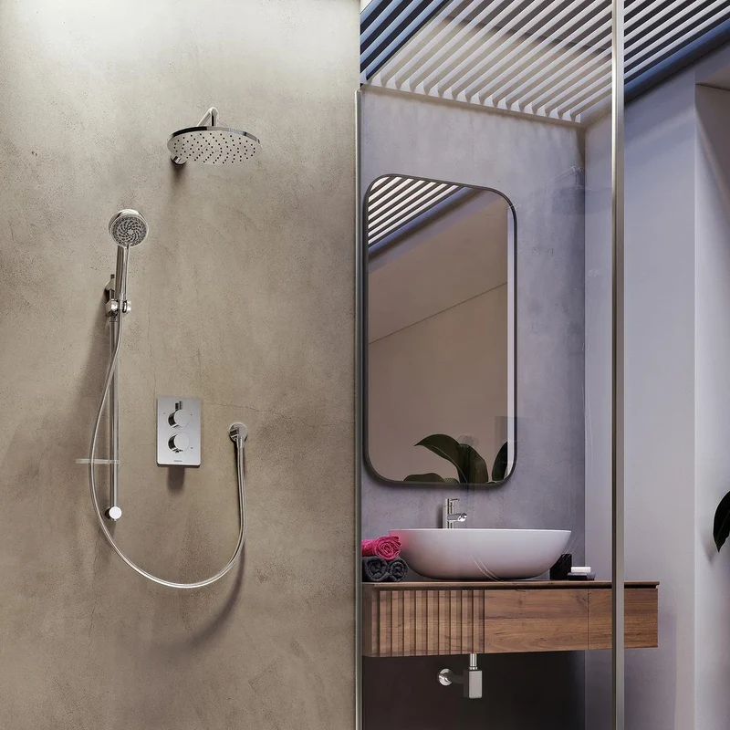 Aqualisa Dream Concealed Thermostatic Mixer Dual Outlet With Adj Kit & Wall Fixed Head - Round