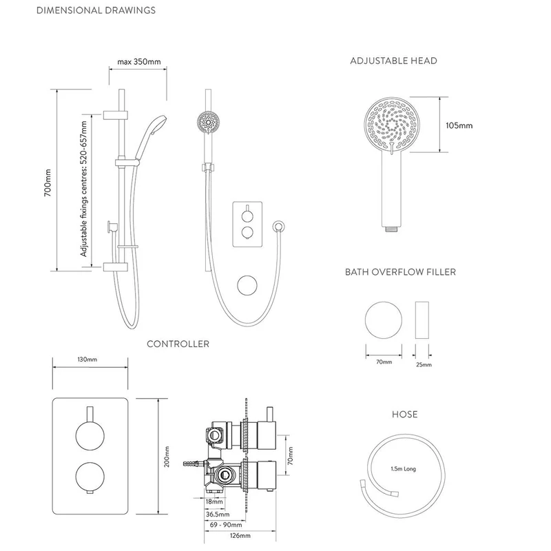 Aqualisa Dream Concealed Thermostatic Mixer Dual Outlet With Adj Kit & Bath Fill - Round