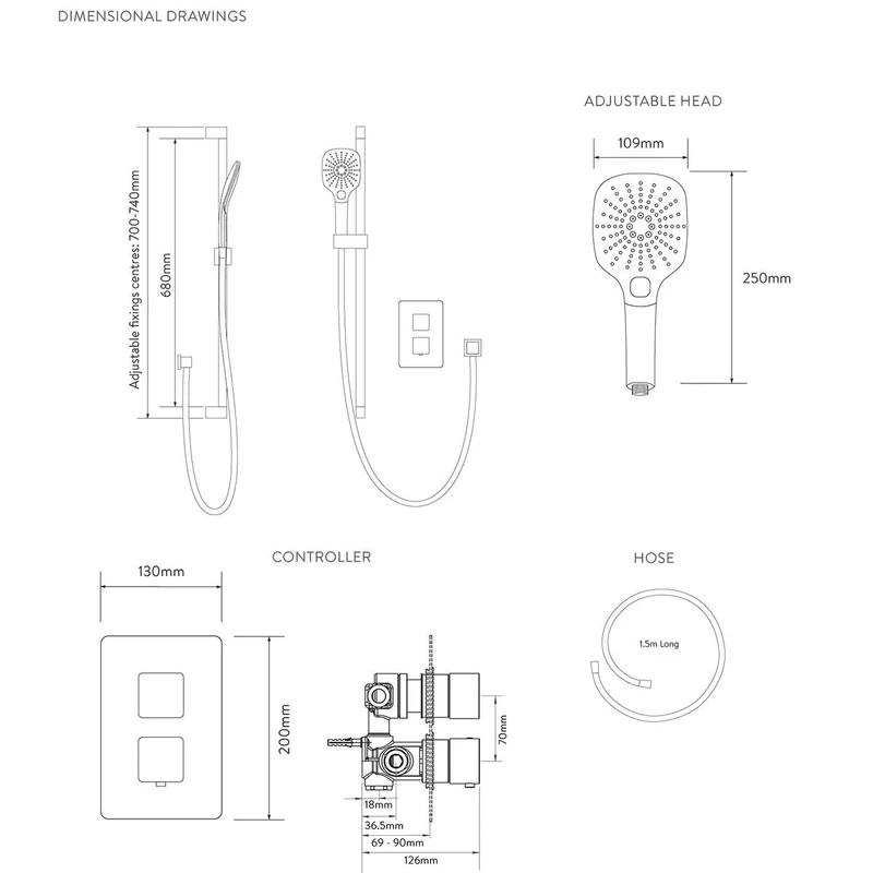 Aqualisa Dream Concealed Thermostatic Mixer Single Outlet With Adj Kit - Square