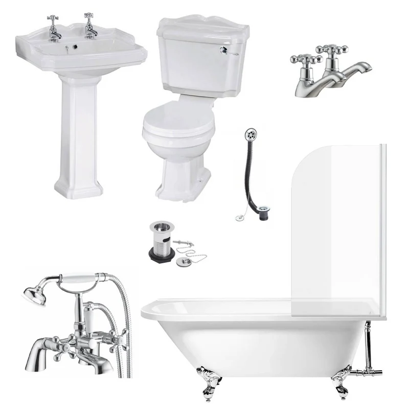 Legend Traditional Freestanding Shower Bath Suite - Right Hand