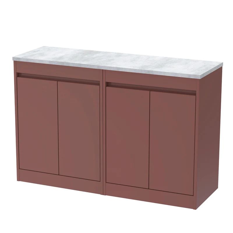 Havana 1200mm Floor Standing 4 Door Vanity Unit With Bellato Grey Laminate Worktop - Smoked Red Satin