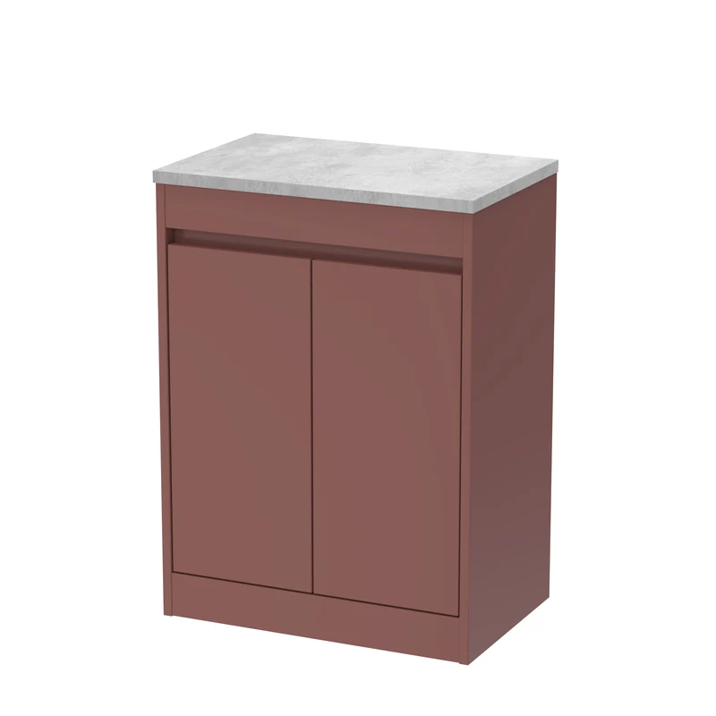 Havana 600mm Floor Standing 2 Door Vanity Unit With Bellato Grey Laminate Worktop - Smoked Red Satin