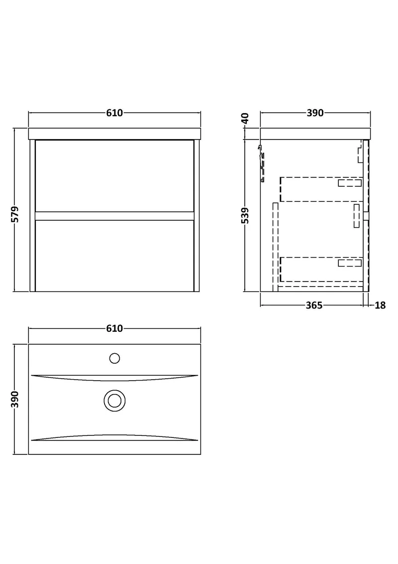 Havana 600mm Wall Hung 2 Drawer Vanity Unit With Mid Edge Ceramic Basin - Smoked Red Satin