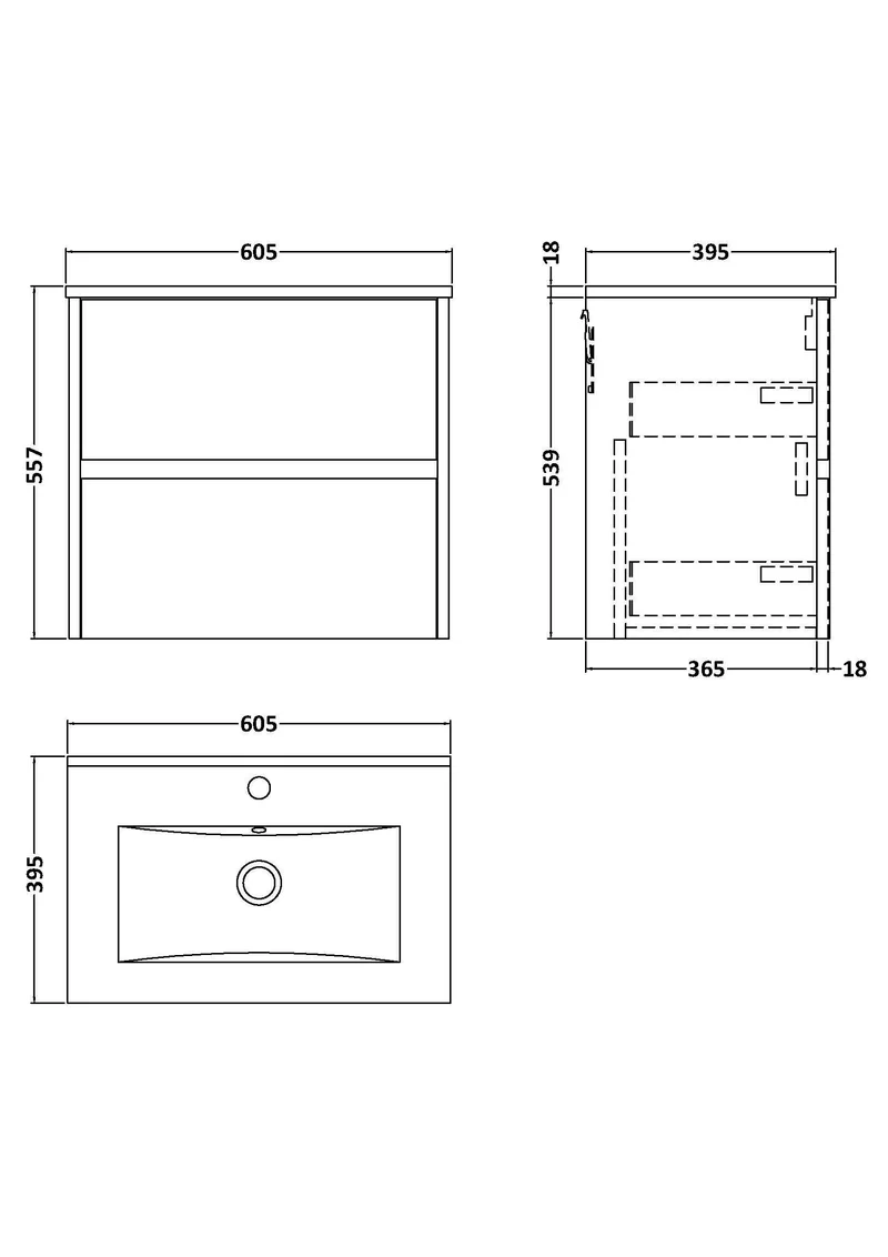 Havana 600mm Wall Hung 2 Drawer Vanity Unit With Minimalist Ceramic Basin - Smoked Red Satin
