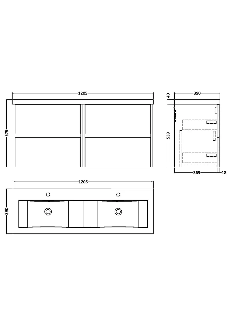 Havana 1200mm Wall Hung 4 Drawer Vanity Unit With Double Ceramic Basin - Smoked Red Satin