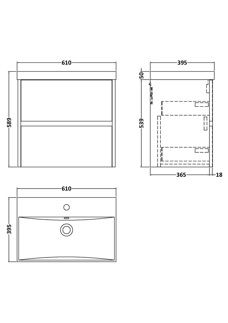 Havana 600mm Wall Hung 2 Drawer Vanity Unit With Thin Edge Ceramic Basin - Smoked Red Satin