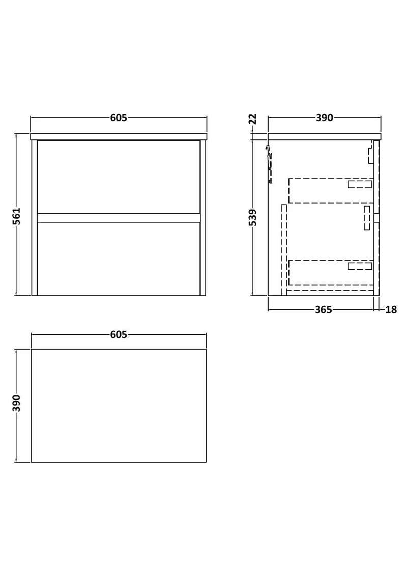 Havana 600mm Wall Hung 2 Drawer Vanity Unit With Bellato Grey Laminate Worktop - Smoked Red Satin