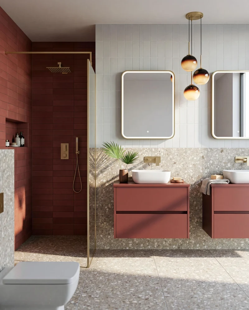 Havana 600mm Wall Hung 2 Drawer Vanity Unit With Curved Ceramic Basin - Smoked Red Satin