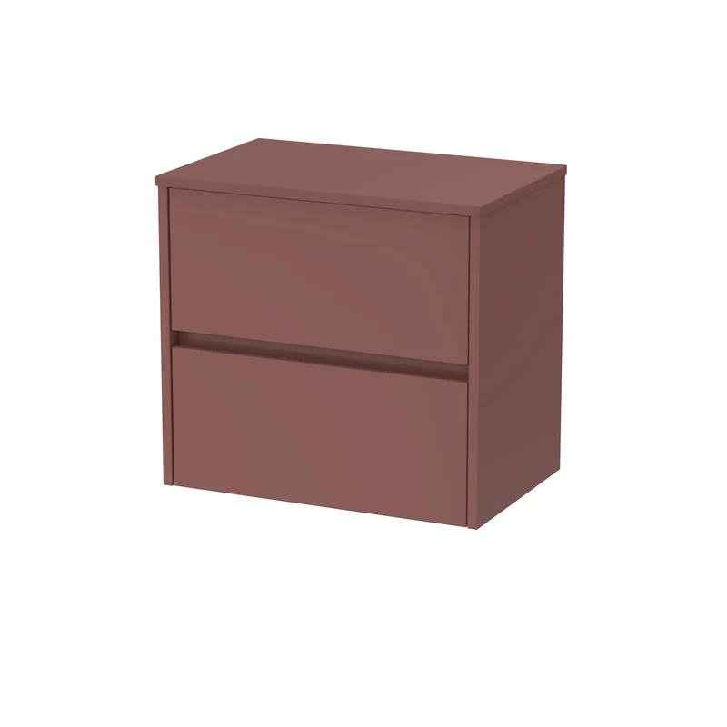 Havana 600mm Wall Hung 2 Drawer Vanity Unit & Worktop - Smoked Red Satin