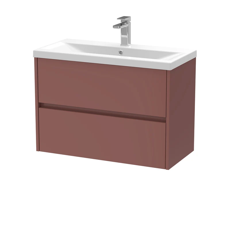 Havana 800mm Wall Hung 2 Drawer Vanity Unit With Mid Edge Ceramic Basin - Smoked Red Satin