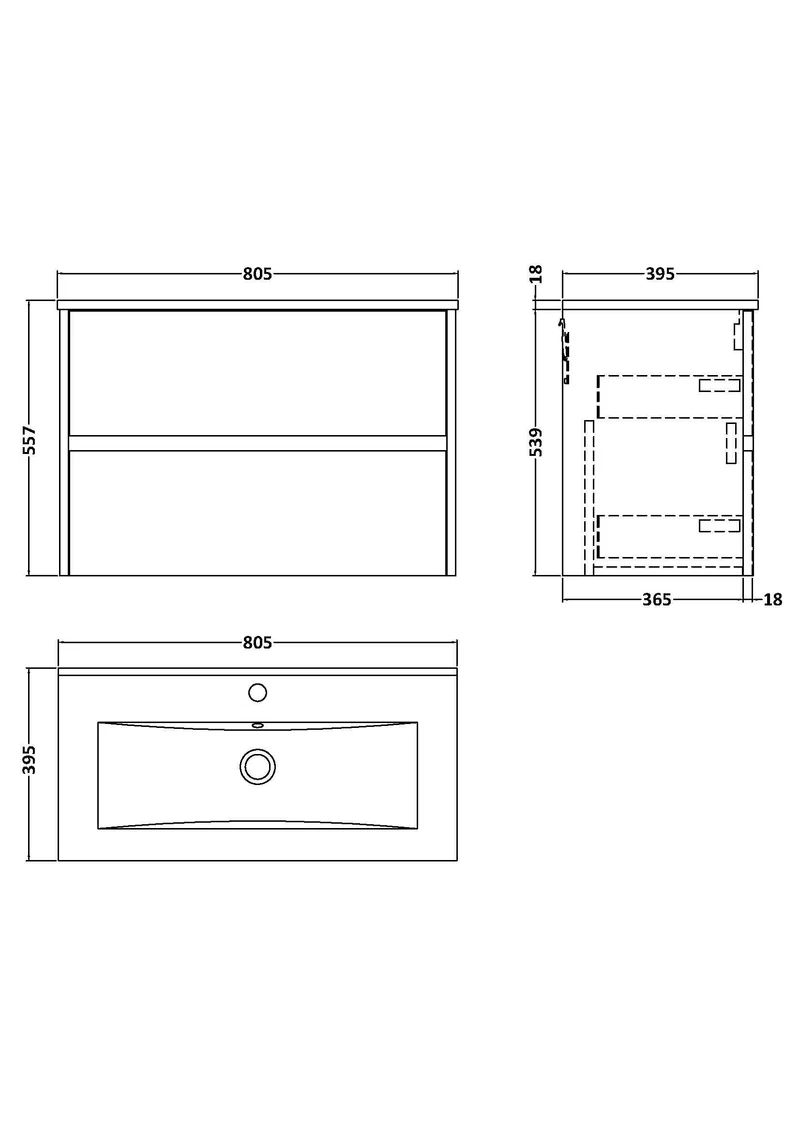 Havana 800mm Wall Hung 2 Drawer Vanity Unit With Minimalist Ceramic Basin - Smoked Red Satin