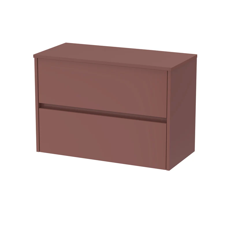 Havana 800mm Wall Hung 2 Drawer Vanity Unit & Worktop - Smoked Red Satin