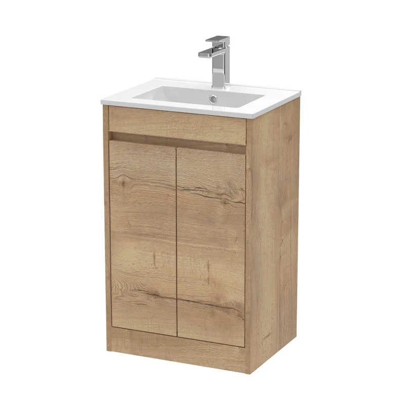 Havana 500mm Floor Standing 2 Door Vanity Unit With Minimalist Basin - Autumn Oak Woodgrain