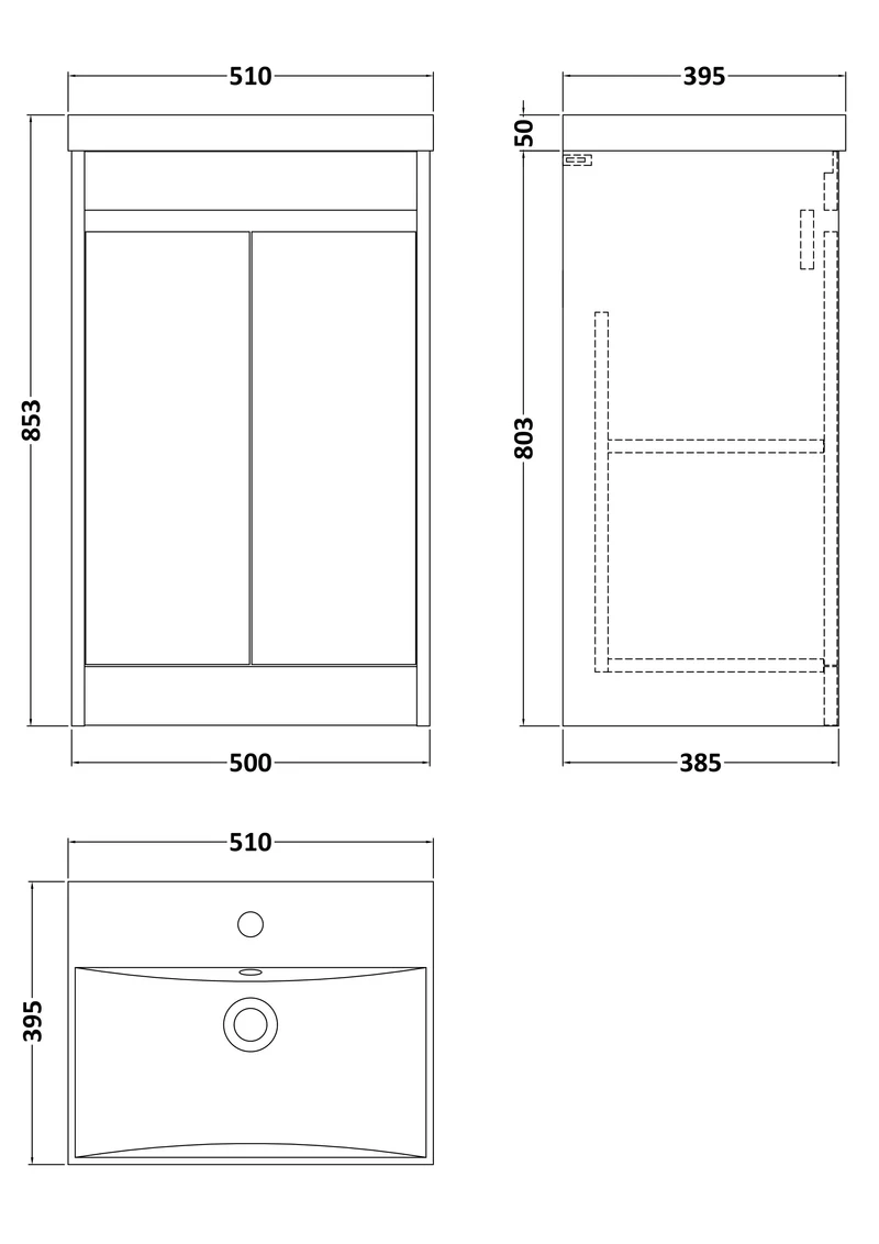 Havana 500mm Floor Standing 2 Door Vanity Unit With Thin Edge Ceramic Basin - Autumn Oak Woodgrain