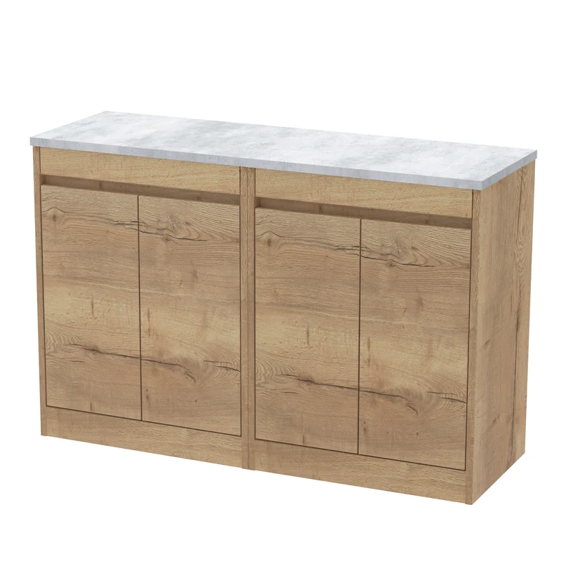 Havana 1200mm Floor Standing 4 Door Vanity Unit With Bellato Grey Laminate Worktop - Autumn Oak Woodgrain