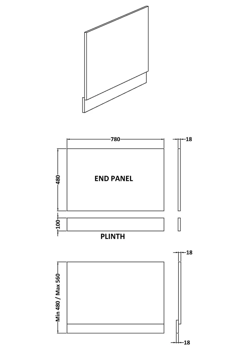800mm Bath End Panel - Smoked Red Satin