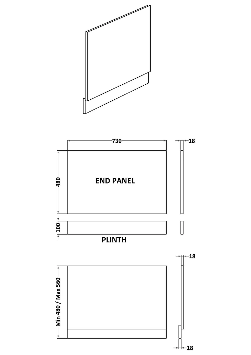 750mm Bath End Panel - Smoked Red Satin