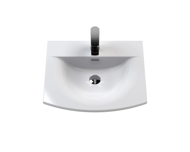 Havana 500mm Wall Hung 2 Drawer Vanity Unit & Curved Ceramic Basin - Graphite Grey Woodgrain