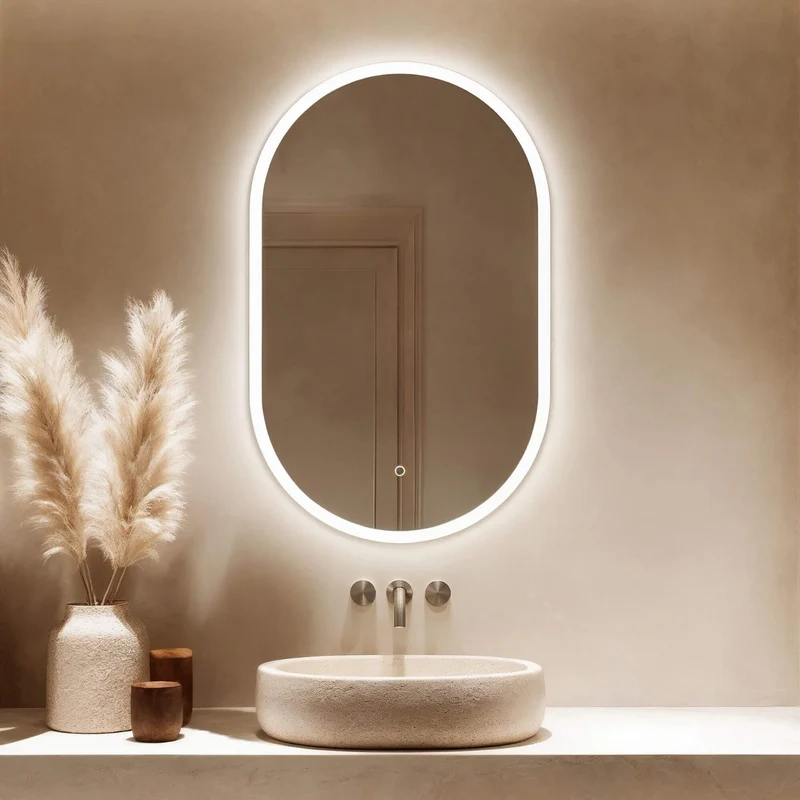 Cleo Capsule Illuminated Mirror 50 x 80cm with Adjustable Dotless Lighting and Demister