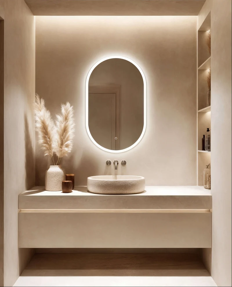 Cleo Capsule Illuminated Mirror 50 x 80cm with Adjustable Dotless Lighting and Demister