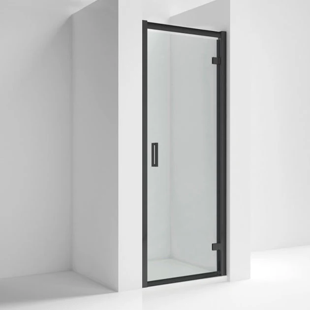 Porto Matt Black 6mm Pivot Shower Door With Slate Effect Stone Resin Tray & Waste