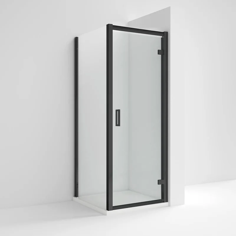Porto Matt Black 6mm Pivot Shower Door With Slate Effect Stone Resin Tray & Waste