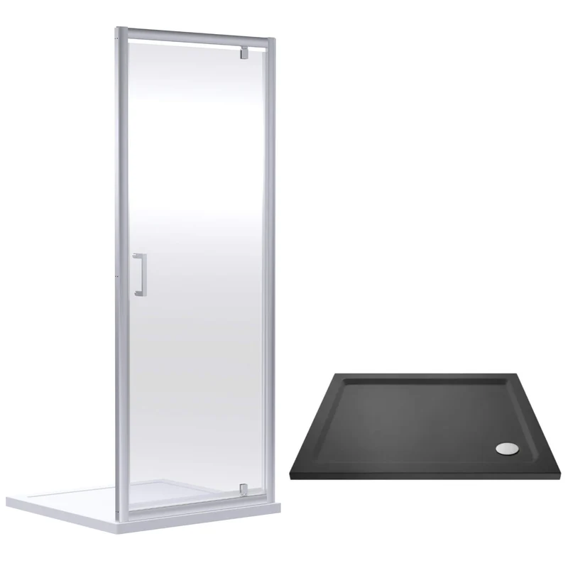 Porto Chrome 6mm Pivot Shower Door With Slate Effect Stone Resin Tray & Waste