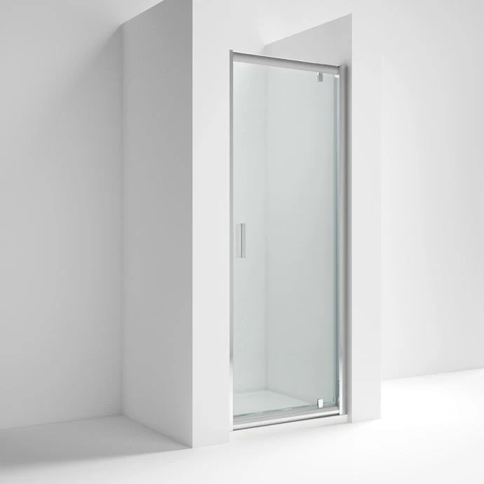 Porto Chrome 6mm Pivot Shower Door With White Stone Resin Tray & Waste