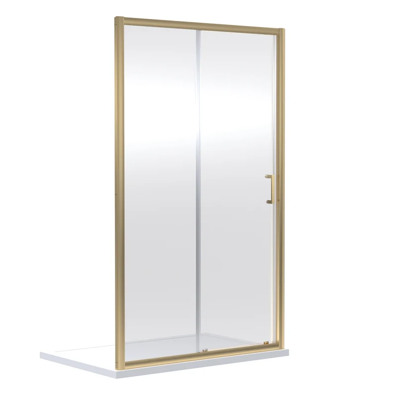 Porto Brushed Brass 6mm Sliding Shower Door With White Stone Resin Tray & Waste