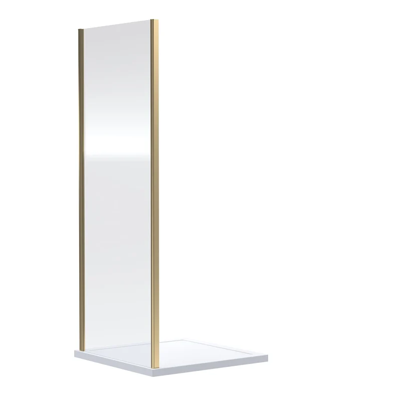 Porto Brushed Brass 6mm Sliding Shower Door With Slate Effect Stone Resin Tray & Waste