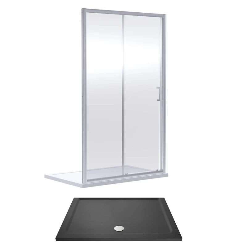 Porto Chrome 6mm Sliding Shower Door With Slate Effect Stone Resin Tray & Waste