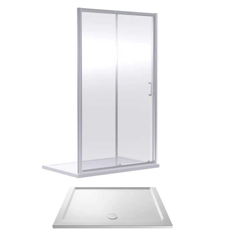 Porto Chrome 6mm Sliding Shower Door With White Stone Resin Tray & Waste
