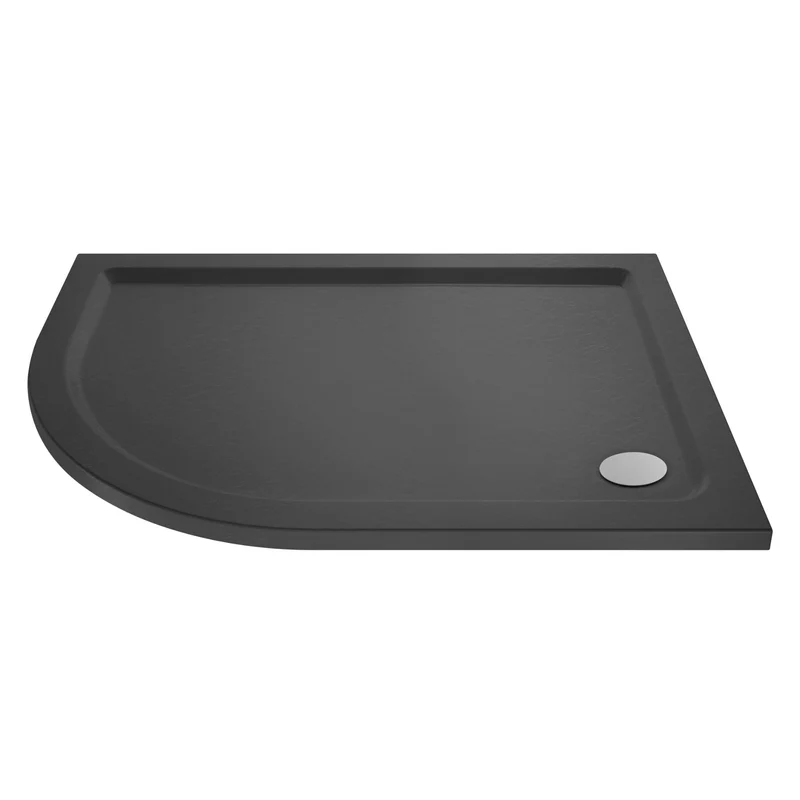 Porto Matt Black 6mm Offset Quadrant Shower Enclosure With Slate Effect Stone Resin Tray & Waste