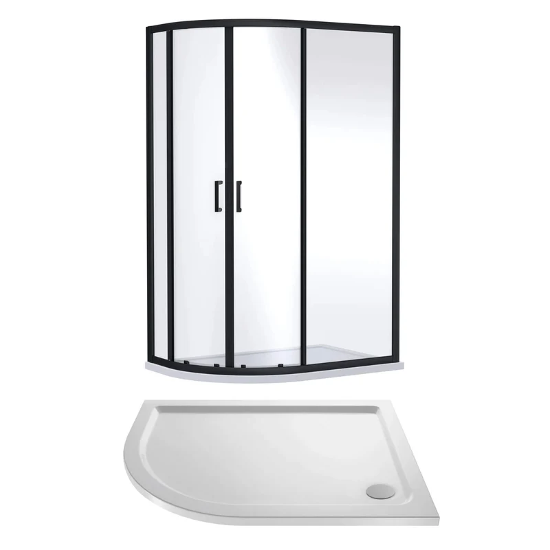 Porto Matt Black 6mm Offset Quadrant Shower Enclosure With White Stone Resin Tray & Waste