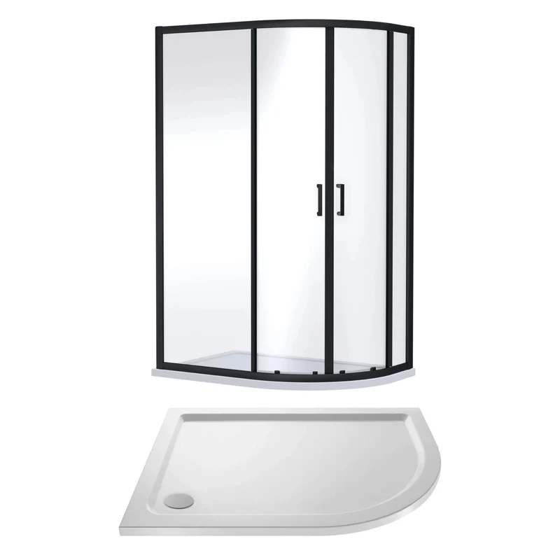 Porto Matt Black 6mm Offset Quadrant Shower Enclosure With White Stone Resin Tray & Waste