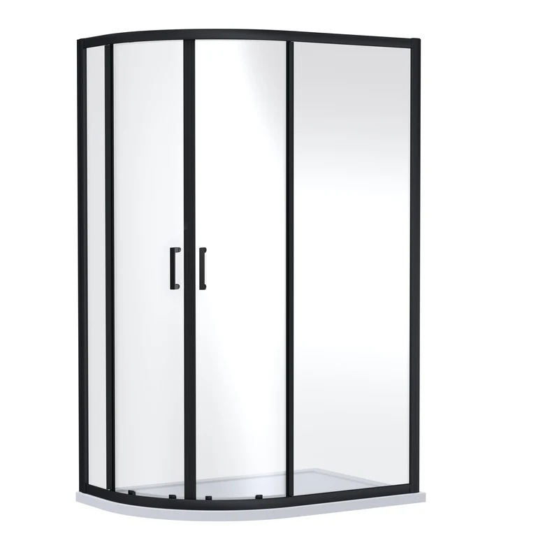 Porto Matt Black 6mm Offset Quadrant Shower Enclosure With White Stone Resin Tray & Waste